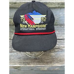 Vintage 92 NH Speedway Souvenir Hat Fabric Snapback Cap 80s 90s USA Black